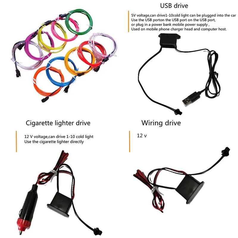 1M-5M Neon LED Car Interior Ambient Light Strips - USB/Cigarette Lighter Drive, DIY Decorative Dashboard Console Cold Light for Enhanced Car Interior showcase 5