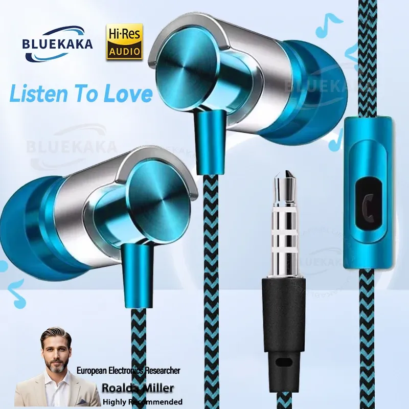 Wired In-Ear Earphones with Microphone, HiFi Stereo Noise Cancellation Headphones for Music, Gaming, Sports - Compatible with Phone, MP3, MP4