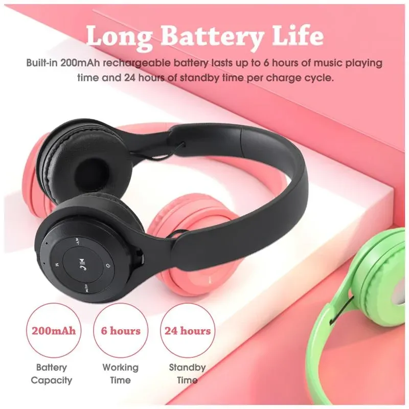 Macaron Wireless Bluetooth Headphones with Mic - Stereo Headband Gaming Headset for Mobile Tablet, Gamer Girl Gift, 6-Hour Playtime, 200mAh Battery, 3.5mm Audio Port thumbnail 2