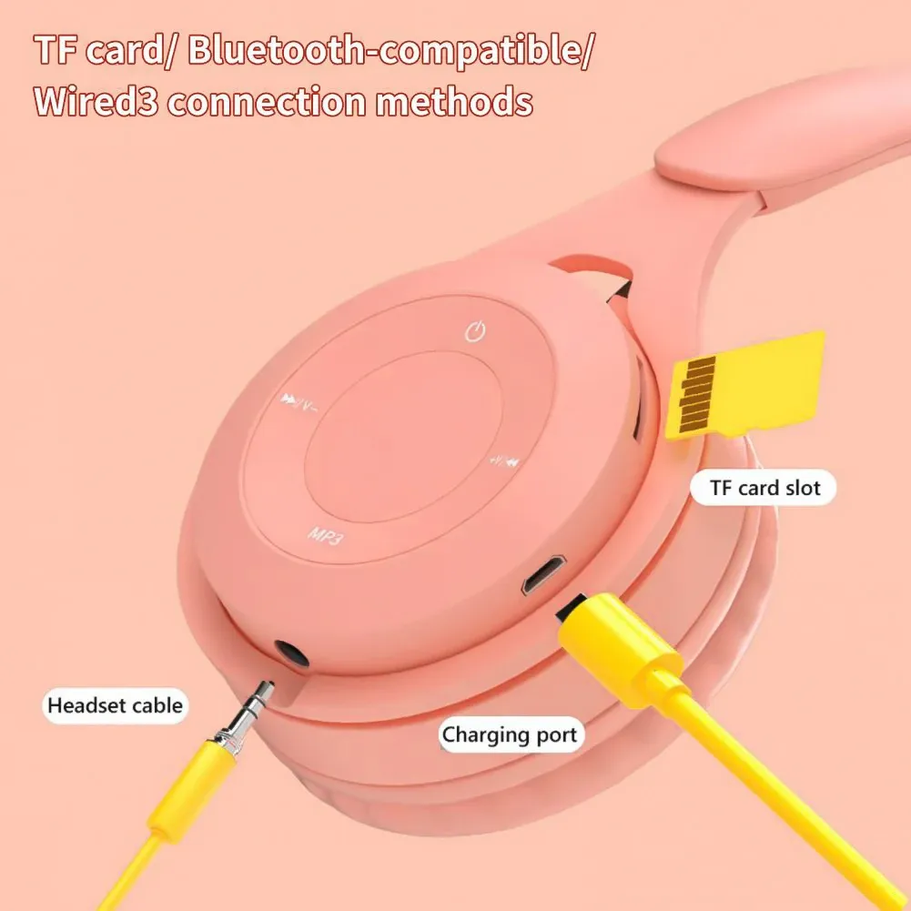 Macaron Wireless Bluetooth Headphones with Mic - Stereo Headband Gaming Headset for Mobile Tablet, Gamer Girl Gift, 6-Hour Playtime, 200mAh Battery, 3.5mm Audio Port thumbnail 3