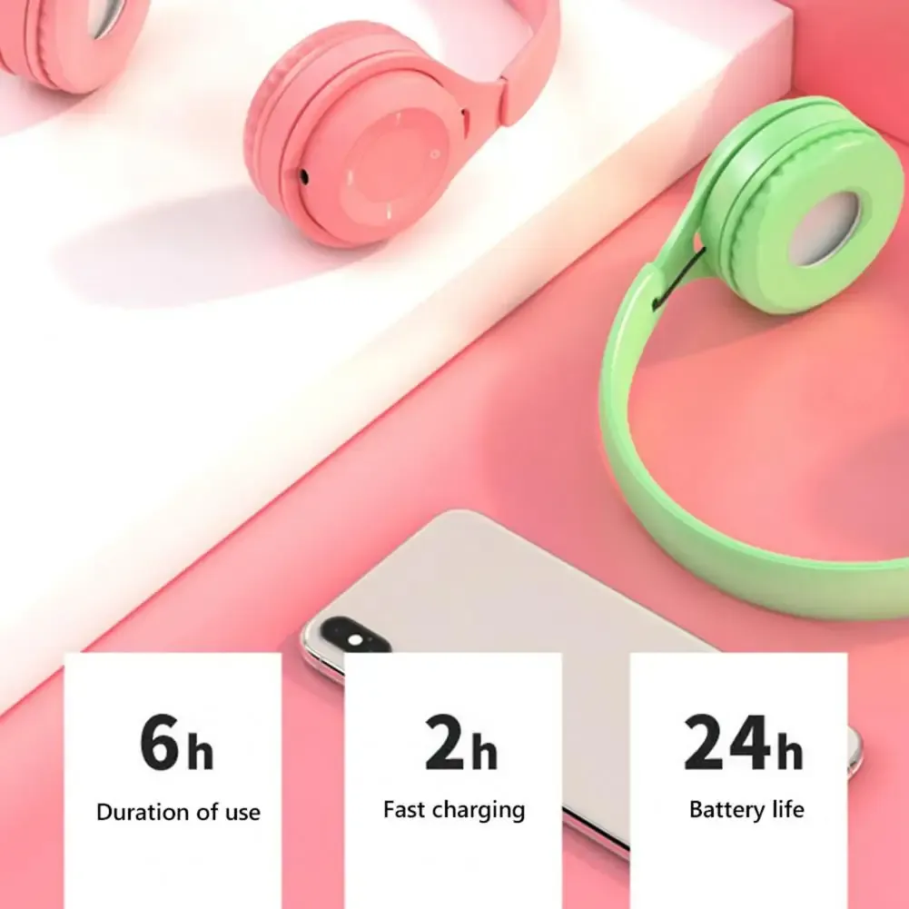 Macaron Wireless Bluetooth Headphones with Mic - Stereo Headband Gaming Headset for Mobile Tablet, Gamer Girl Gift, 6-Hour Playtime, 200mAh Battery, 3.5mm Audio Port showcase 2
