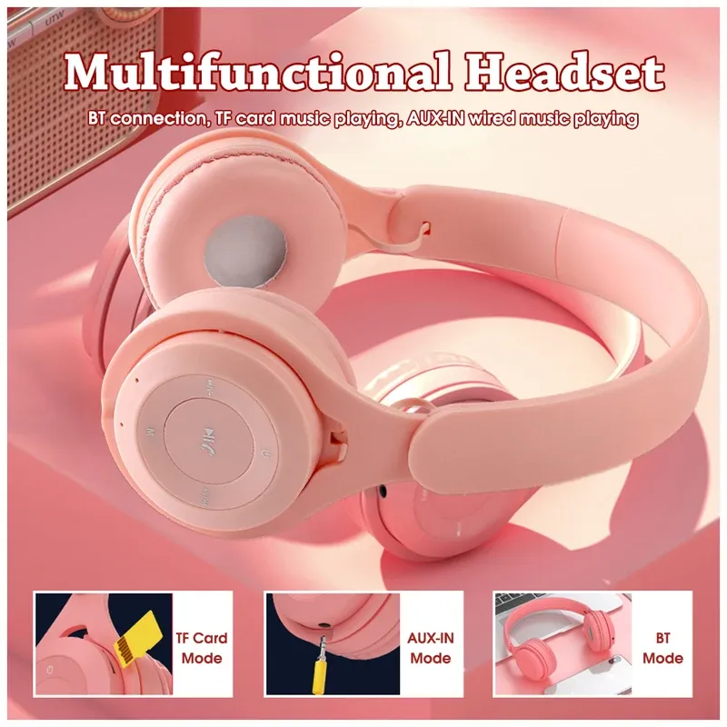 Macaron Wireless Bluetooth Headphones with Mic - Stereo Headband Gaming Headset for Mobile Tablet, Gamer Girl Gift, 6-Hour Playtime, 200mAh Battery, 3.5mm Audio Port showcase 3