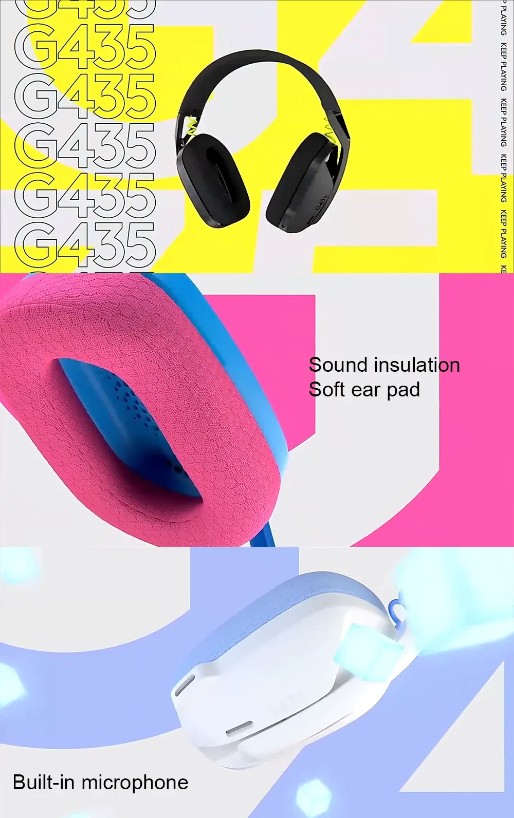 Logitech G435 LIGHTSPEED Wireless Gaming Headset: USB Bluetooth/2.4GHz, 18-Hour Battery, Beamforming Mic, Lightweight 165g, PC/PS5/Mobile Compatible showcase 5