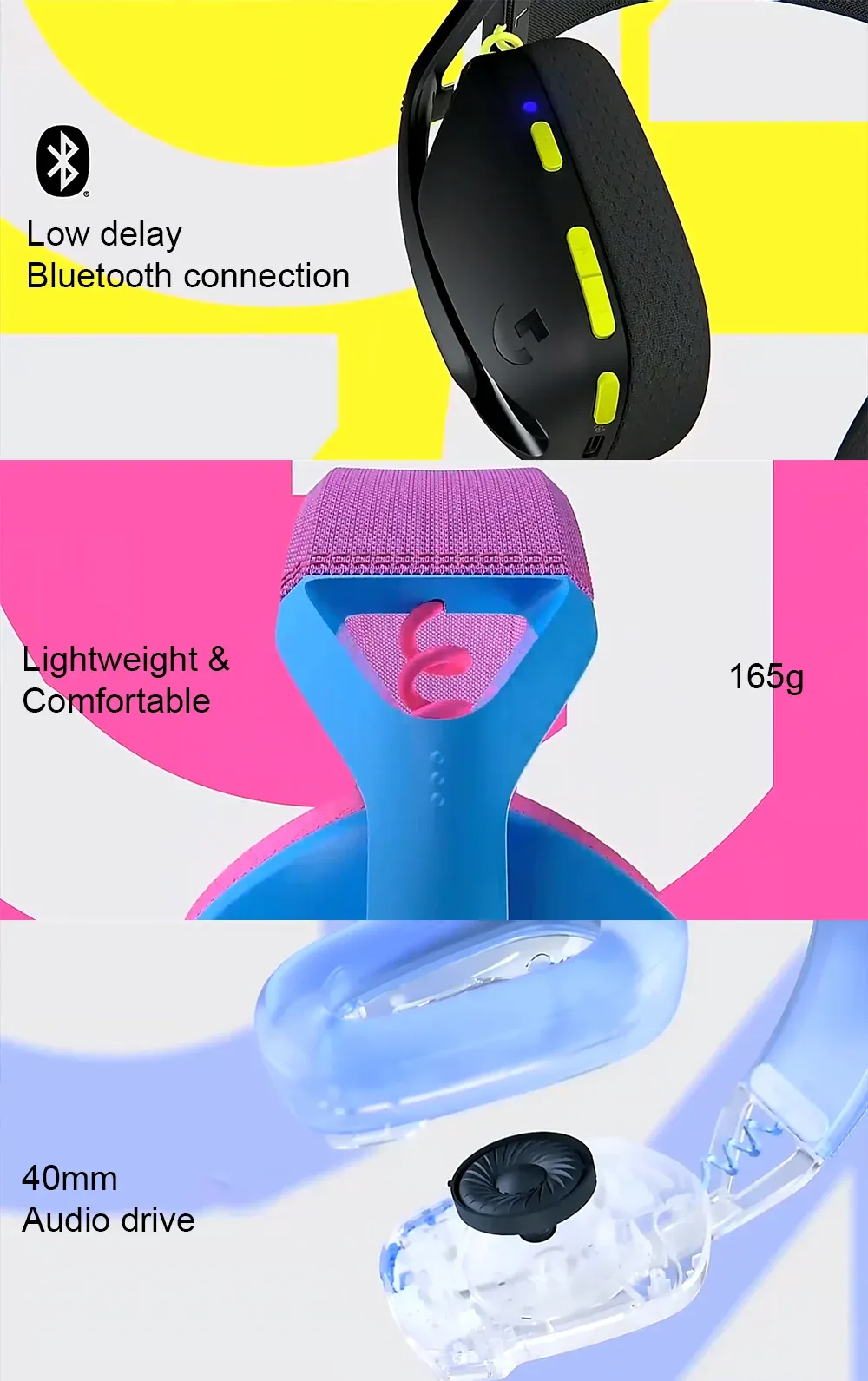 Logitech G435 LIGHTSPEED Wireless Gaming Headset: USB Bluetooth/2.4GHz, 18-Hour Battery, Beamforming Mic, Lightweight 165g, PC/PS5/Mobile Compatible showcase 4