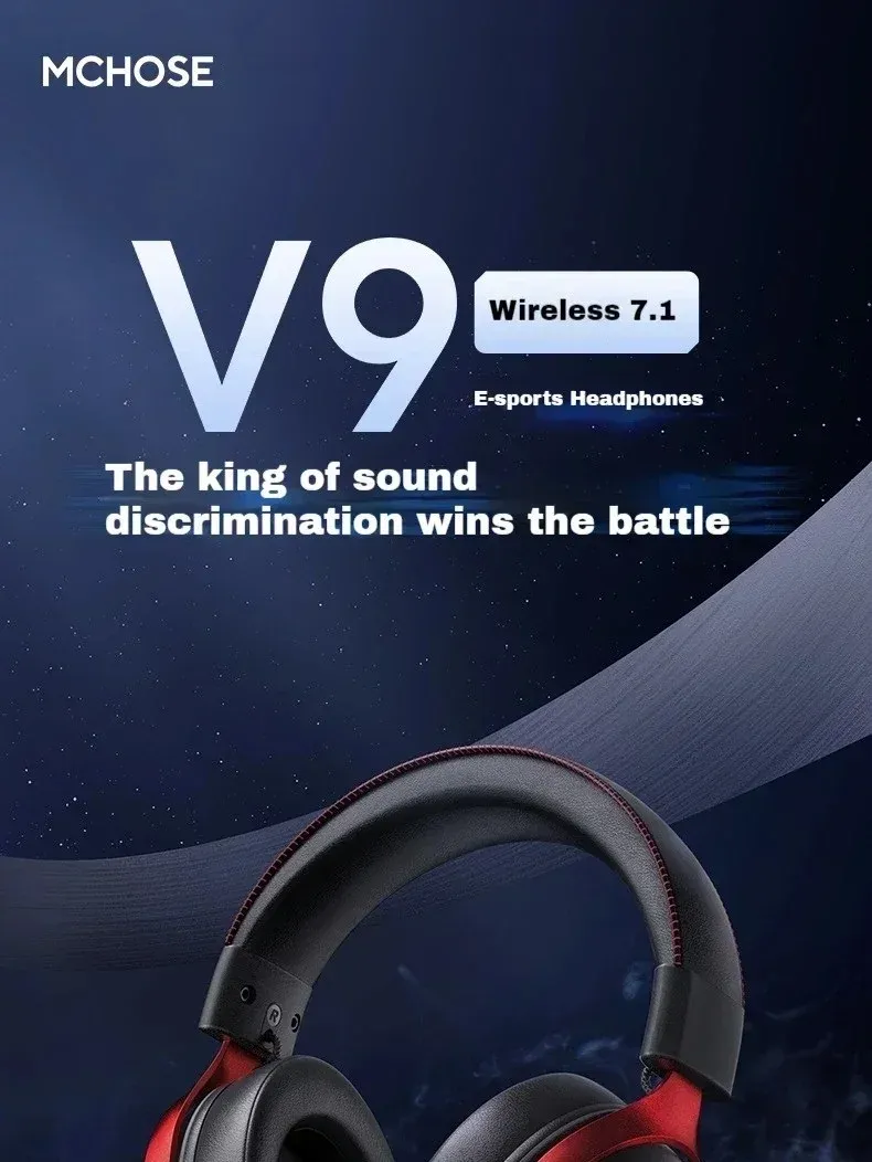 MCHOSE V9 PRO Esports Gaming Headphones: 3-Mode Wireless, AI Noise Reduction, 7.1 Surround Sound, 53mm Drivers, 2000mAh Battery, Customizable EQ for PC, PS4, PS5, Switch, MAC showcase 1