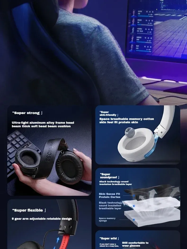 MCHOSE V9 PRO Esports Gaming Headphones: 3-Mode Wireless, AI Noise Reduction, 7.1 Surround Sound, 53mm Drivers, 2000mAh Battery, Customizable EQ for PC, PS4, PS5, Switch, MAC showcase 10