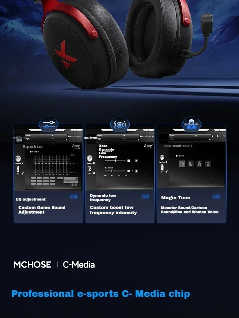 MCHOSE V9 PRO Esports Gaming Headphones: 3-Mode Wireless, AI Noise Reduction, 7.1 Surround Sound, 53mm Drivers, 2000mAh Battery, Customizable EQ for PC, PS4, PS5, Switch, MAC showcase 7