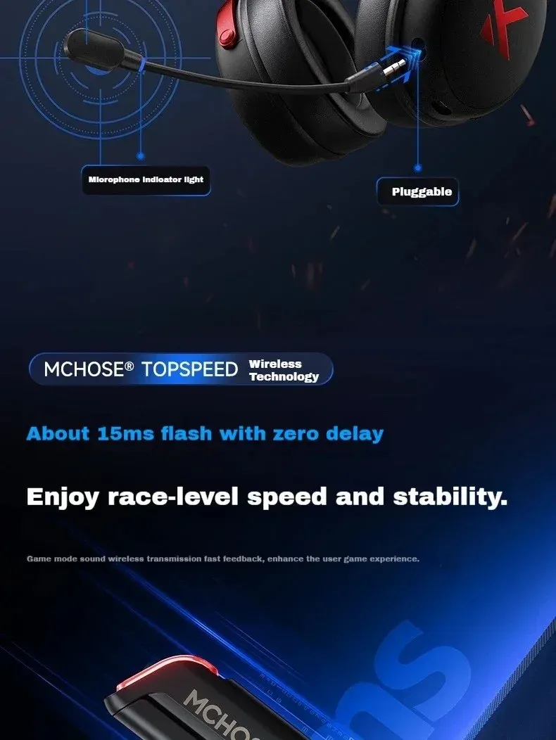 MCHOSE V9 PRO Esports Gaming Headphones: 3-Mode Wireless, AI Noise Reduction, 7.1 Surround Sound, 53mm Drivers, 2000mAh Battery, Customizable EQ for PC, PS4, PS5, Switch, MAC showcase 14