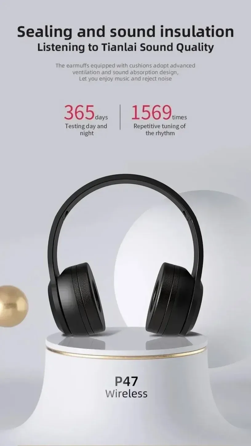 Wireless Bluetooth 5.0 Headphones with TF Card & Wired Option - Foldable Over-Ear Headset for Sports, Gaming, and Calls - Compatible with Huawei, Xiaomi, Apple, Android showcase 1