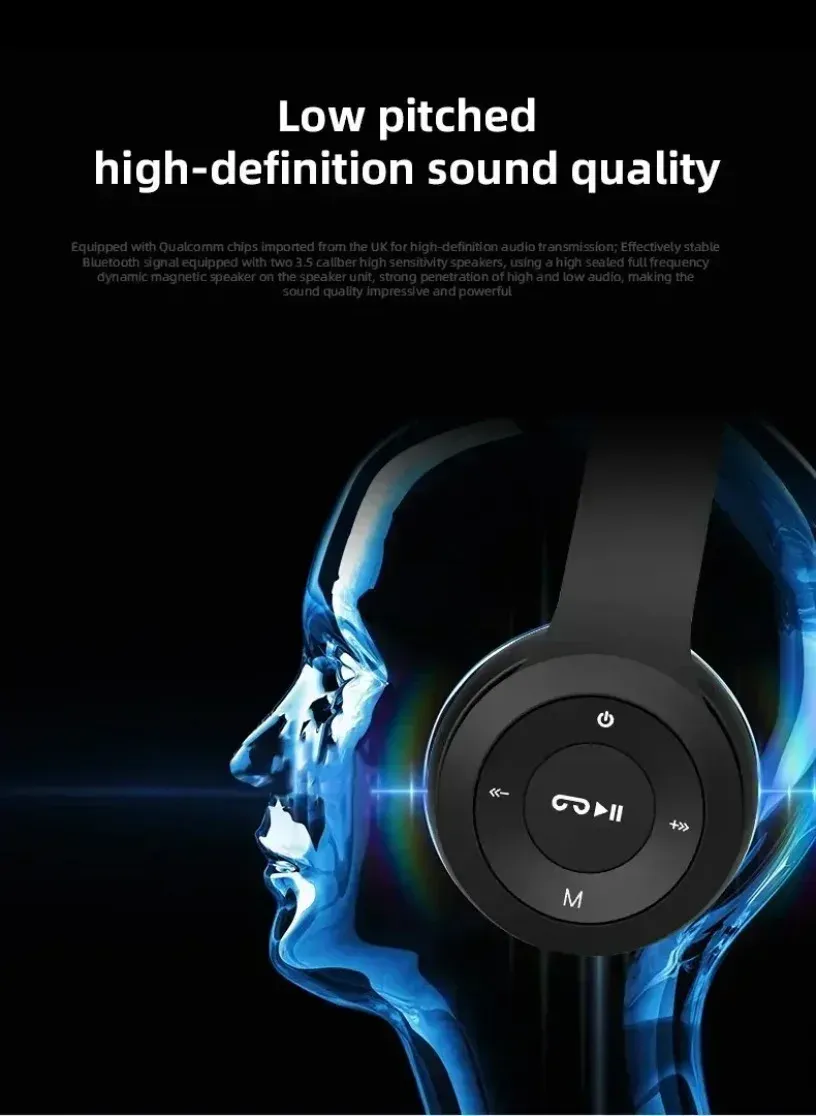 Wireless Bluetooth 5.0 Headphones with TF Card & Wired Option - Foldable Over-Ear Headset for Sports, Gaming, and Calls - Compatible with Huawei, Xiaomi, Apple, Android showcase 8