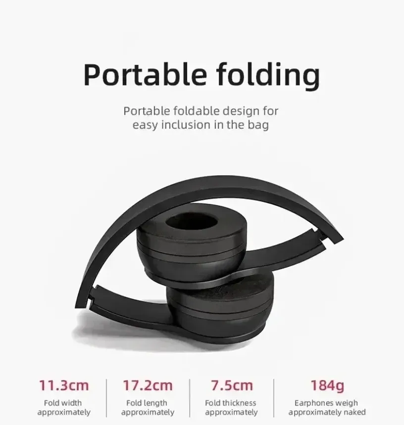 Wireless Bluetooth 5.0 Headphones with TF Card & Wired Option - Foldable Over-Ear Headset for Sports, Gaming, and Calls - Compatible with Huawei, Xiaomi, Apple, Android showcase 6