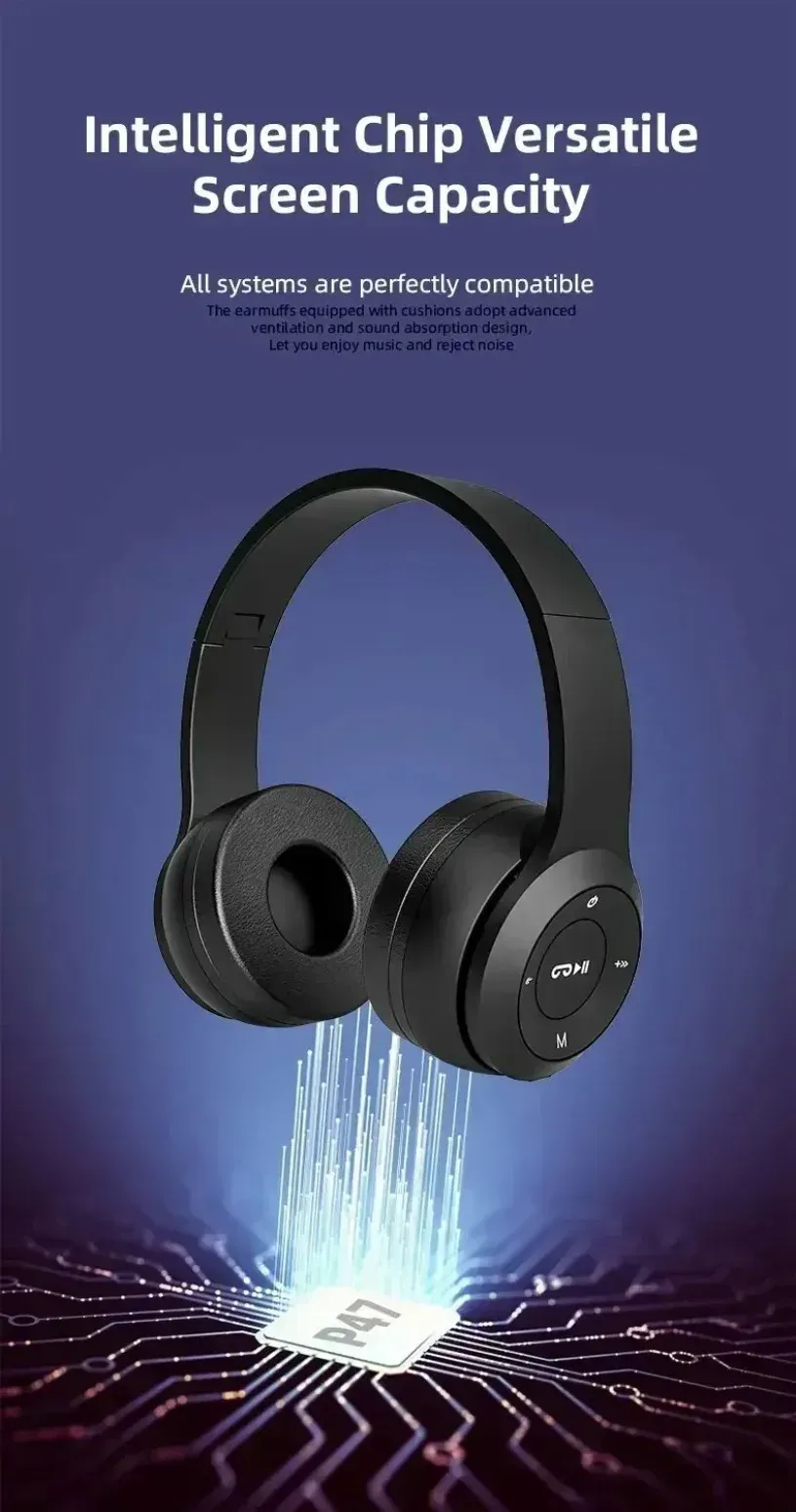Wireless Bluetooth 5.0 Headphones with TF Card & Wired Option - Foldable Over-Ear Headset for Sports, Gaming, and Calls - Compatible with Huawei, Xiaomi, Apple, Android showcase 4