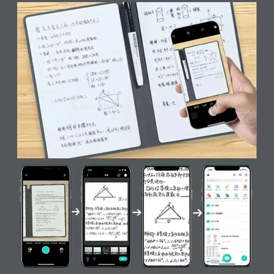 A5 Reusable Whiteboard Notebook Set - Portable Leather Memo Pad with Erasable Pages, Pen, and Cloth - Stylish Weekly Planner for Office & Students thumbnail 6