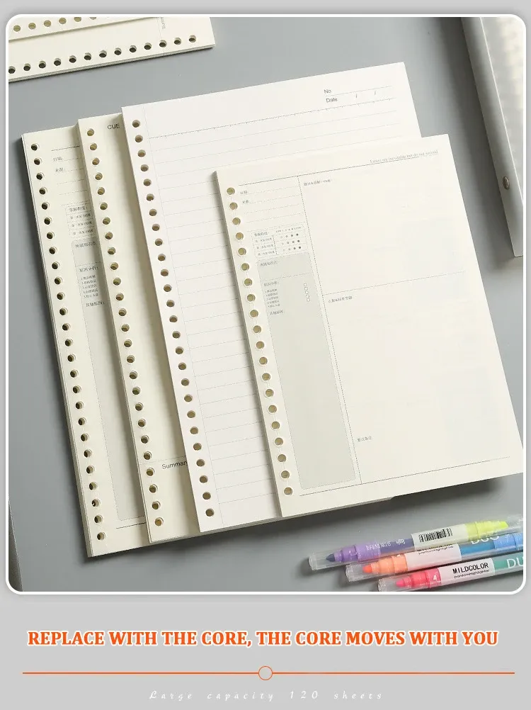 A4/B5/A5 Loose Leaf Refill Notebook - Blank, Lined, Grid, Cornell Pages - Waterproof Plastic Cover, Metal Ring Binder - Office & School Stationery Supplies showcase 5