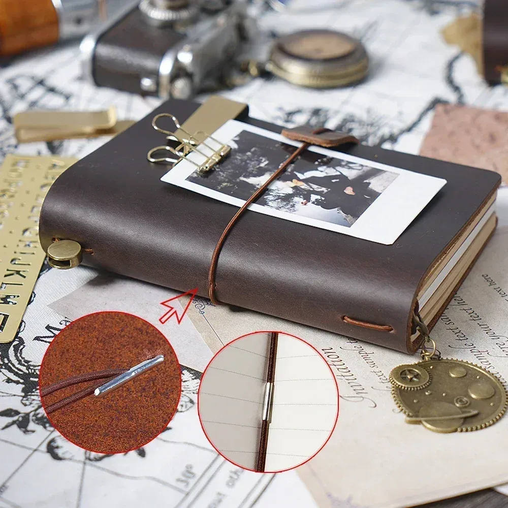 Genuine Leather TN Travel Notebook Cover for Men & Women, Handmade Vintage Cowhide Diary Journal Sketchbook Planner with 3 Replaceable Inserts & PVC Pocket thumbnail 5