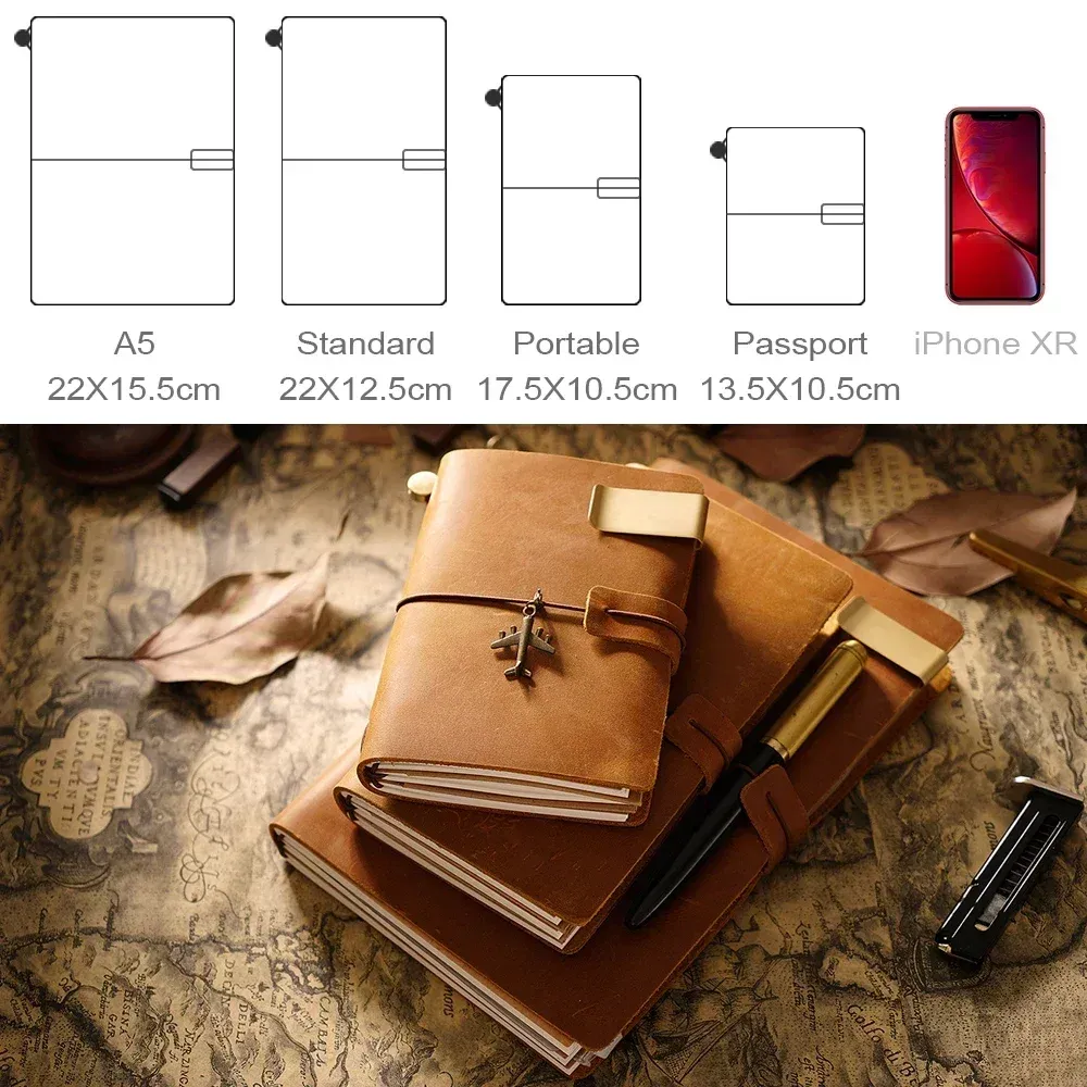 Genuine Leather TN Travel Notebook Cover for Men & Women, Handmade Vintage Cowhide Diary Journal Sketchbook Planner with 3 Replaceable Inserts & PVC Pocket thumbnail 2
