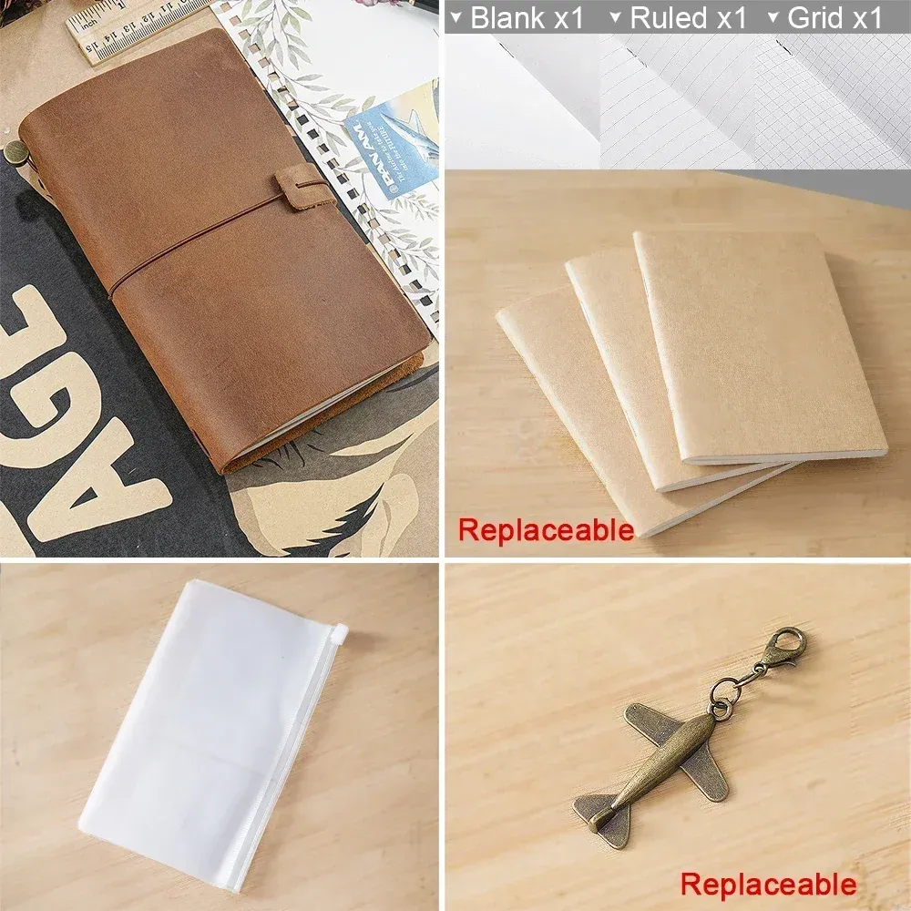 Genuine Leather TN Travel Notebook Cover for Men & Women, Handmade Vintage Cowhide Diary Journal Sketchbook Planner with 3 Replaceable Inserts & PVC Pocket thumbnail 3