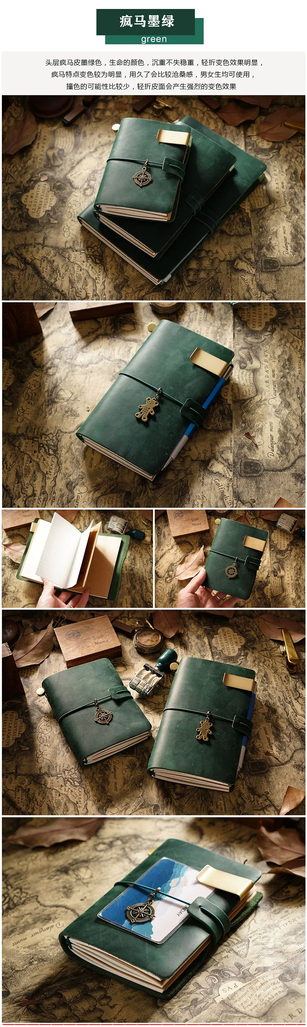 Genuine Leather TN Travel Notebook Cover for Men & Women, Handmade Vintage Cowhide Diary Journal Sketchbook Planner with 3 Replaceable Inserts & PVC Pocket showcase 17