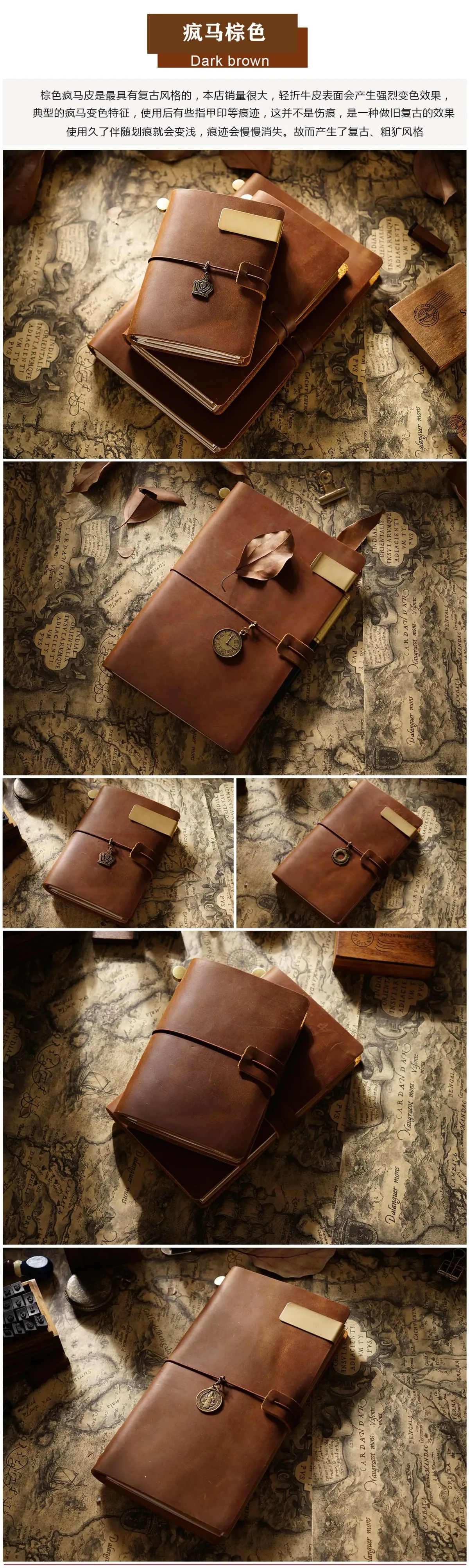 Genuine Leather TN Travel Notebook Cover for Men & Women, Handmade Vintage Cowhide Diary Journal Sketchbook Planner with 3 Replaceable Inserts & PVC Pocket showcase 12