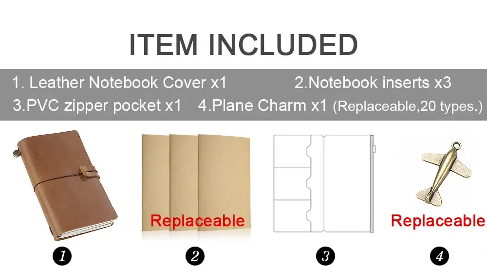 Genuine Leather TN Travel Notebook Cover for Men & Women, Handmade Vintage Cowhide Diary Journal Sketchbook Planner with 3 Replaceable Inserts & PVC Pocket showcase 4