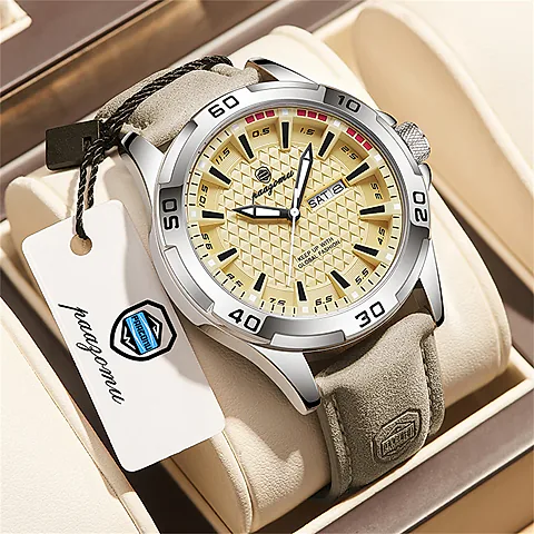 PAAZOMU Men's Luxury Quartz Watch - Waterproof Stainless Steel Fashion Sports Chronograph with Luminous Display, Date, and Week Functionality
