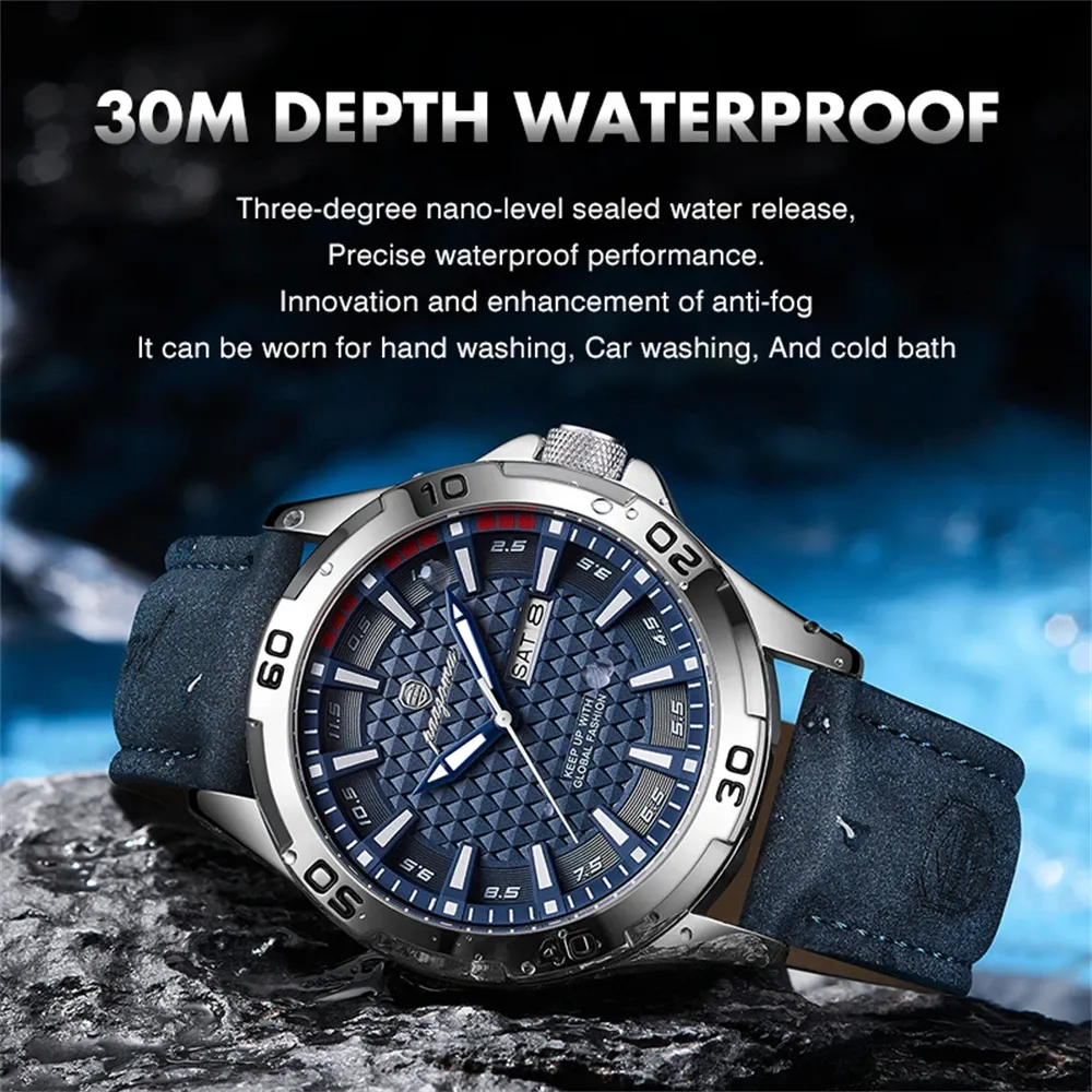 PAAZOMU Men's Luxury Quartz Watch - Waterproof Stainless Steel Fashion Sports Chronograph with Luminous Display, Date, and Week Functionality thumbnail 4