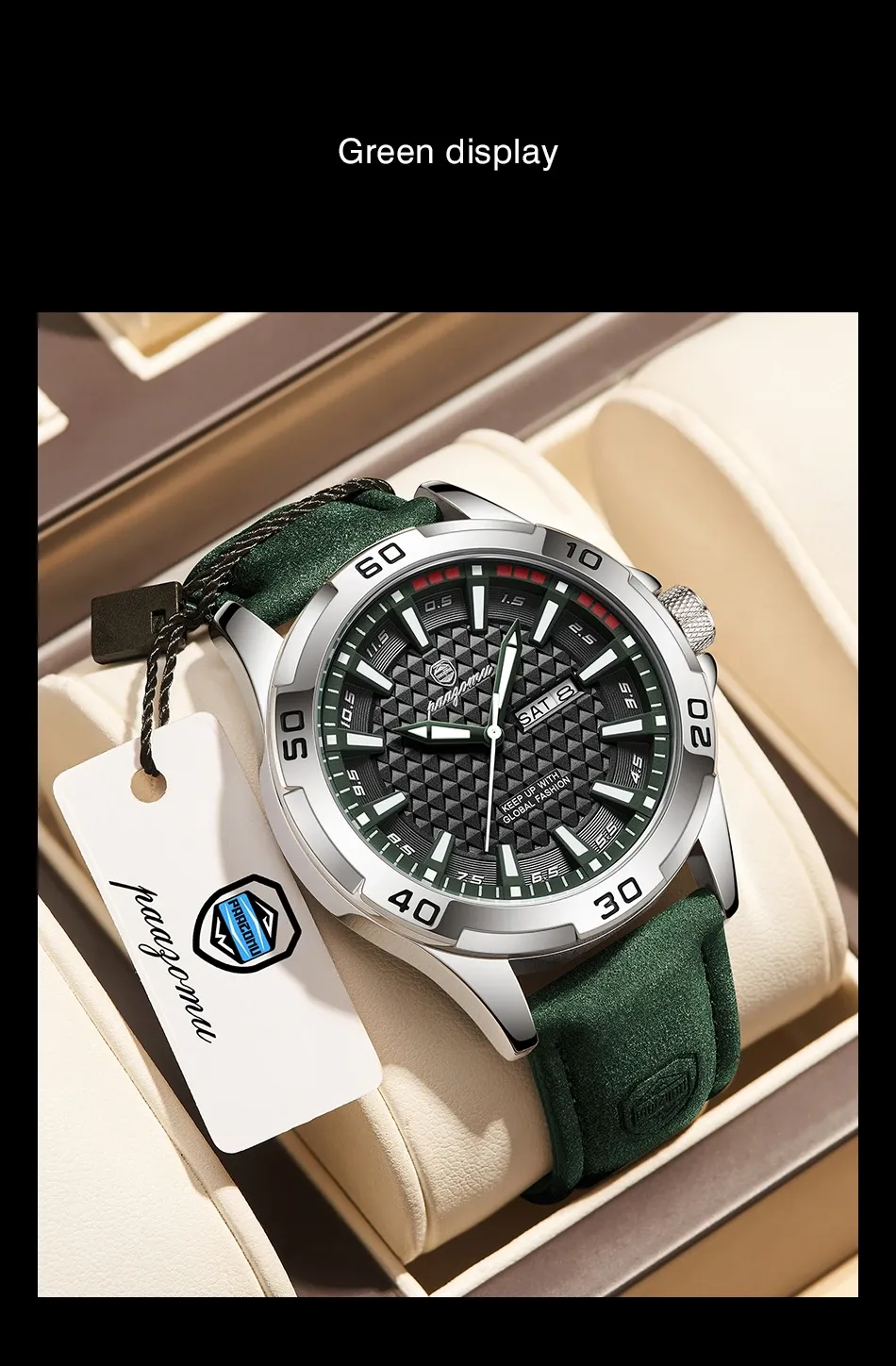 PAAZOMU Men's Luxury Quartz Watch - Waterproof Stainless Steel Fashion Sports Chronograph with Luminous Display, Date, and Week Functionality showcase 18
