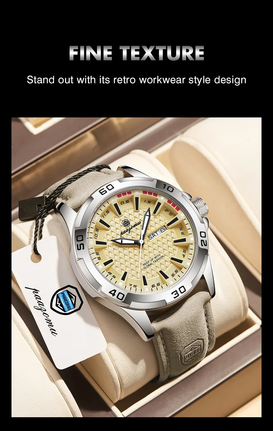 PAAZOMU Men's Luxury Quartz Watch - Waterproof Stainless Steel Fashion Sports Chronograph with Luminous Display, Date, and Week Functionality showcase 13