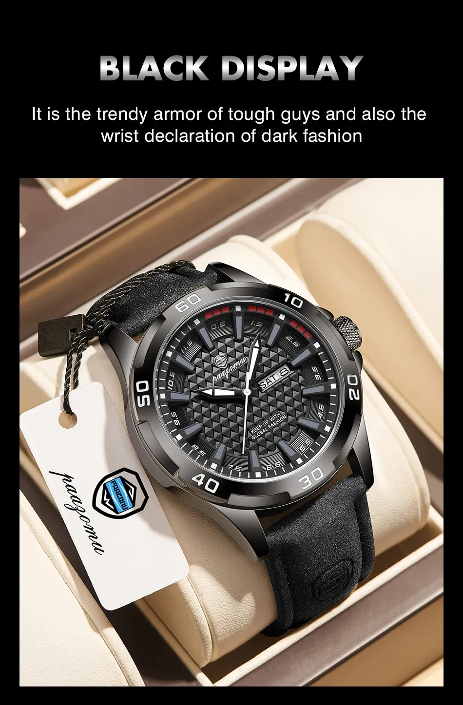 PAAZOMU Men's Luxury Quartz Watch - Waterproof Stainless Steel Fashion Sports Chronograph with Luminous Display, Date, and Week Functionality showcase 16
