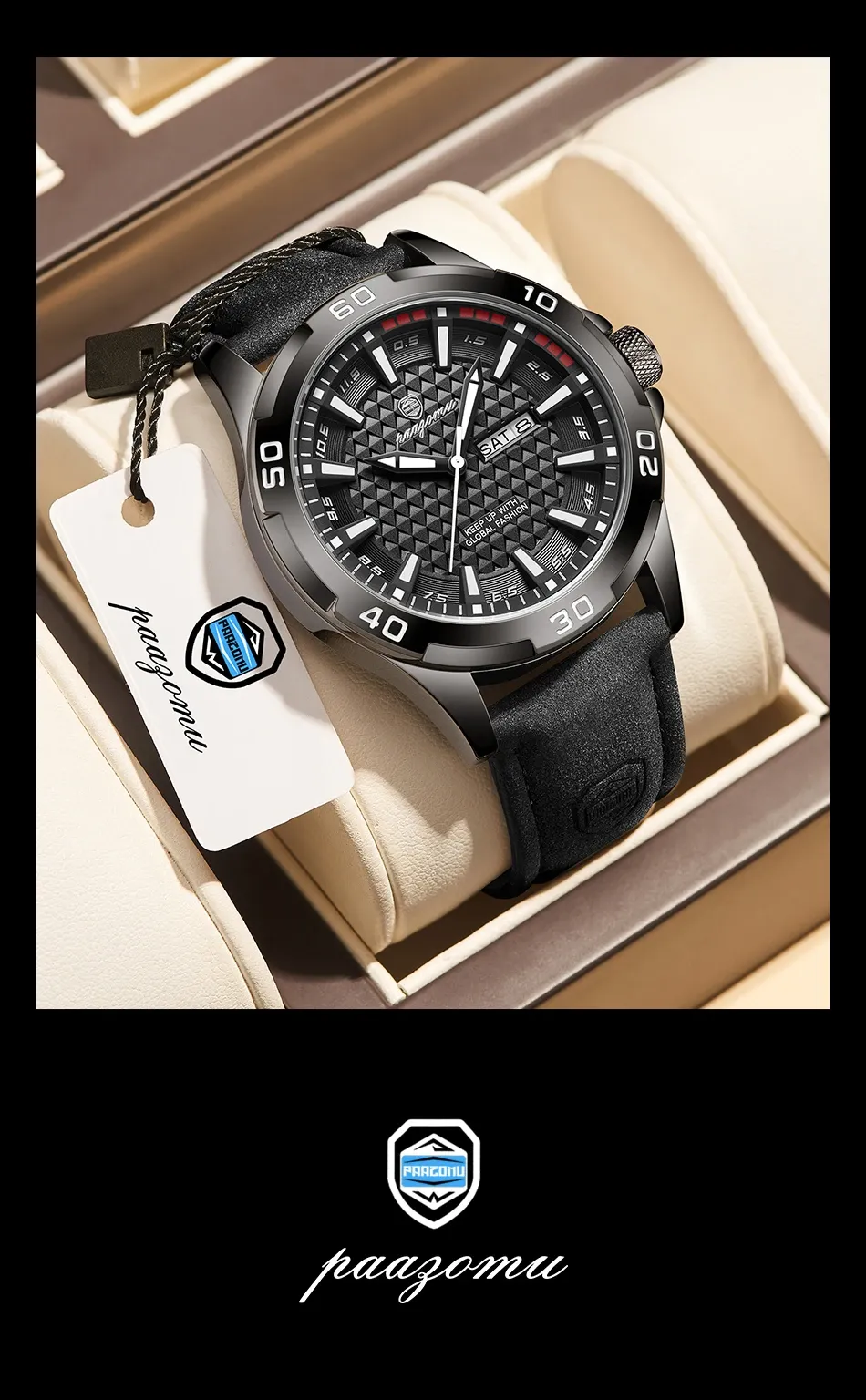 PAAZOMU Men's Luxury Quartz Watch - Waterproof Stainless Steel Fashion Sports Chronograph with Luminous Display, Date, and Week Functionality showcase 19