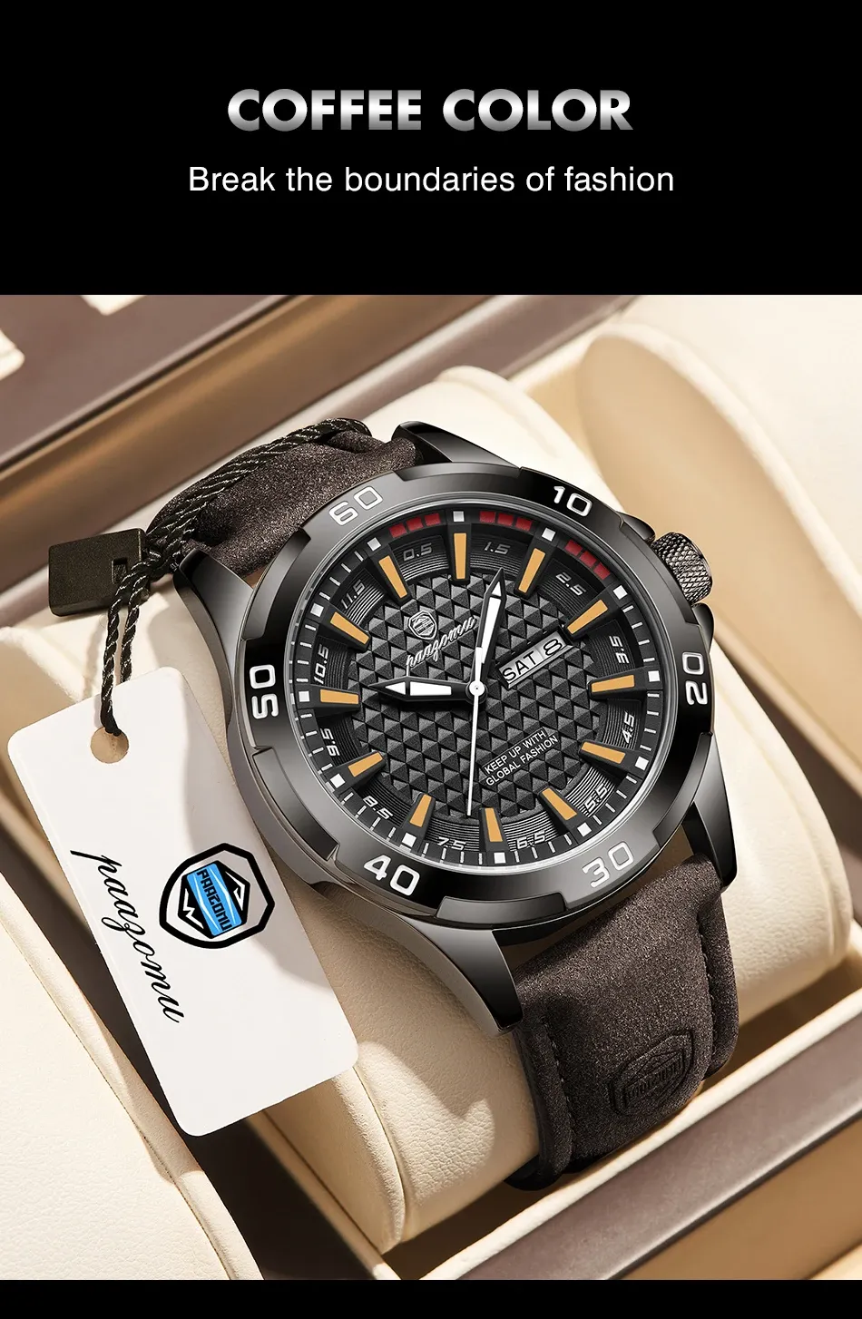 PAAZOMU Men's Luxury Quartz Watch - Waterproof Stainless Steel Fashion Sports Chronograph with Luminous Display, Date, and Week Functionality showcase 17