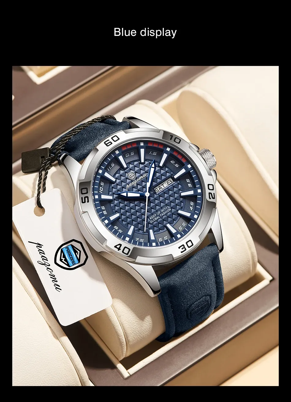 PAAZOMU Men's Luxury Quartz Watch - Waterproof Stainless Steel Fashion Sports Chronograph with Luminous Display, Date, and Week Functionality showcase 15