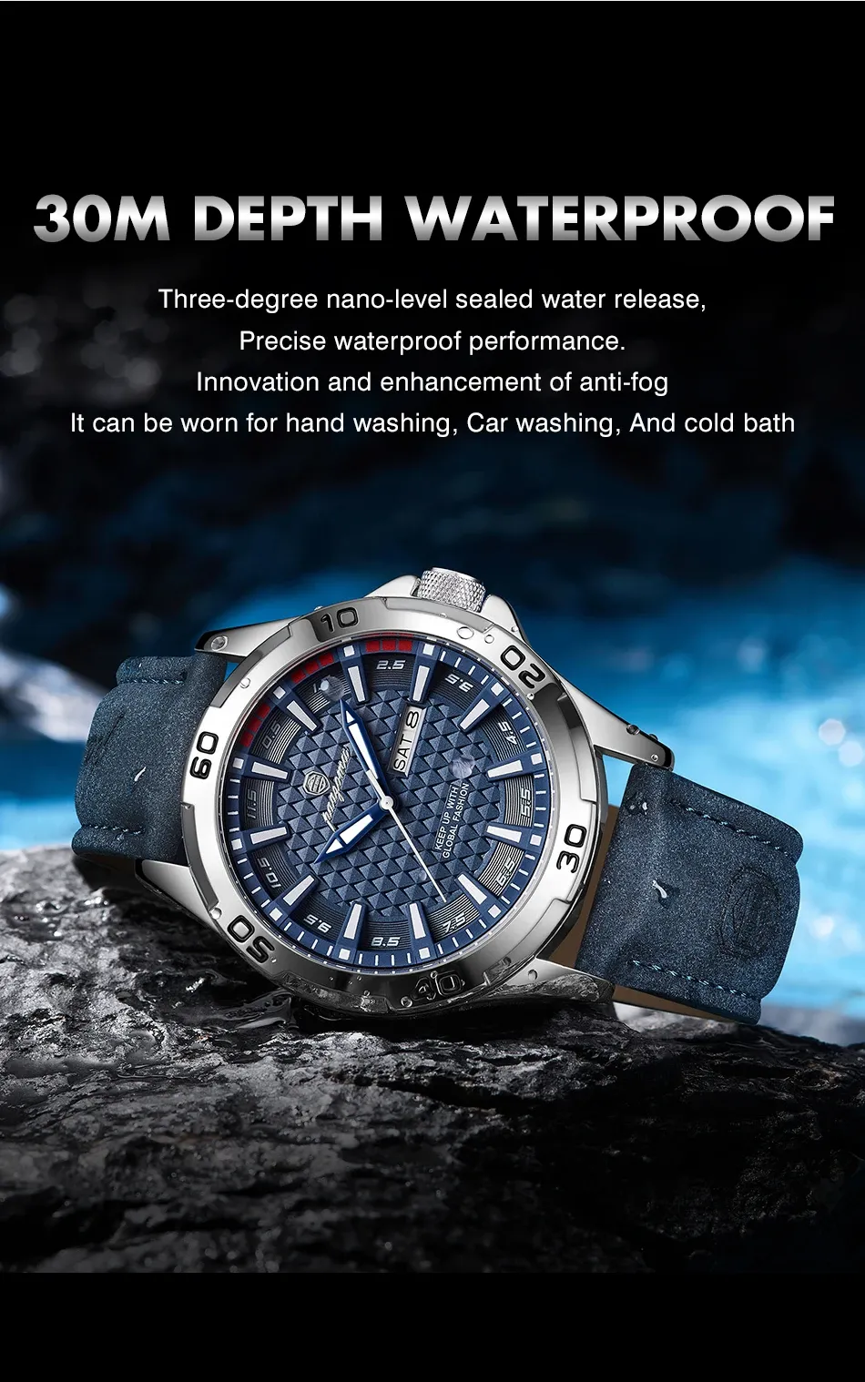 PAAZOMU Men's Luxury Quartz Watch - Waterproof Stainless Steel Fashion Sports Chronograph with Luminous Display, Date, and Week Functionality showcase 9