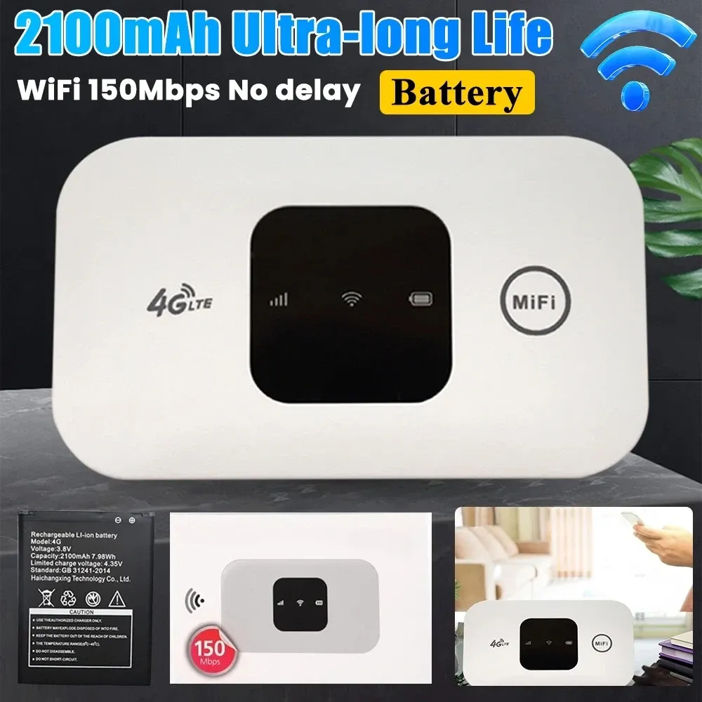 Portable 4G LTE WiFi Router Hotspot 150Mbps Mobile Wireless Internet with SIM Card Slot, 2100mAh Battery for Travel, Home, Office showcase 6