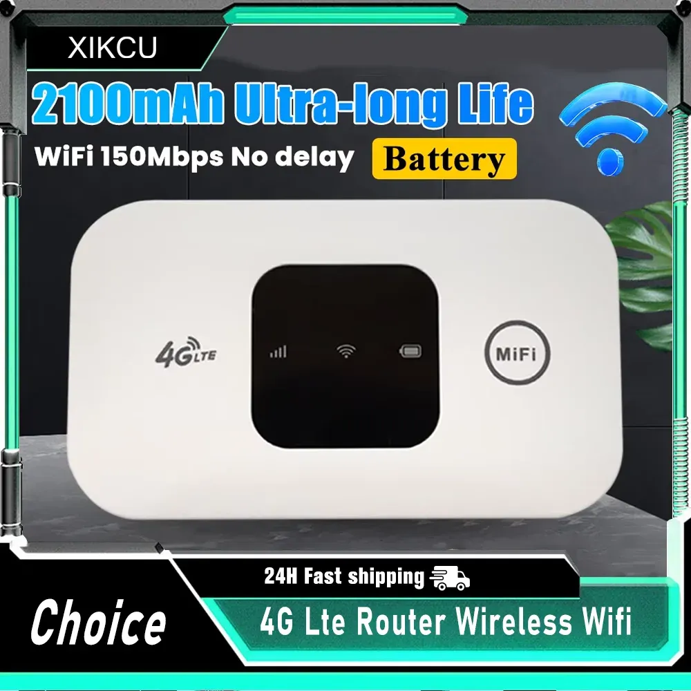 Portable 4G LTE WiFi Router Hotspot 150Mbps Mobile Wireless Internet with SIM Card Slot, 2100mAh Battery for Travel, Home, Office