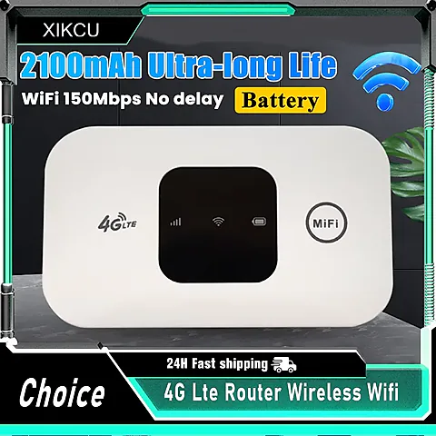 Portable 4G LTE WiFi Router Hotspot 150Mbps Mobile Wireless Internet with SIM Card Slot, 2100mAh Battery for Travel, Home, Office