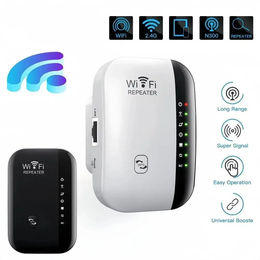 300Mbps WiFi Repeater Extender Booster - Extend Wireless Network Range, Eliminate Dead Zones, 2.4GHz Signal Amplifier with AP/Repeater Modes for Home & Office thumbnail 2