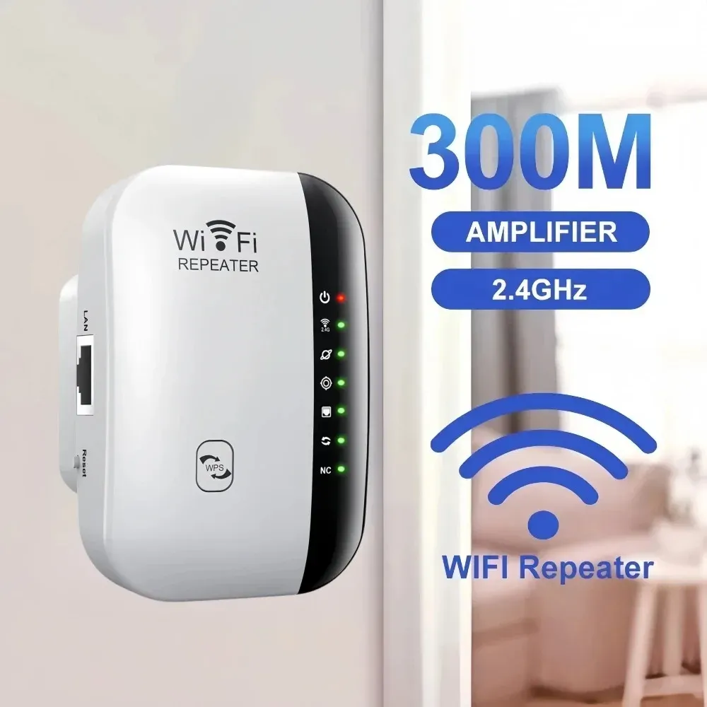 300Mbps WiFi Repeater Extender Booster - Extend Wireless Network Range, Eliminate Dead Zones, 2.4GHz Signal Amplifier with AP/Repeater Modes for Home & Office