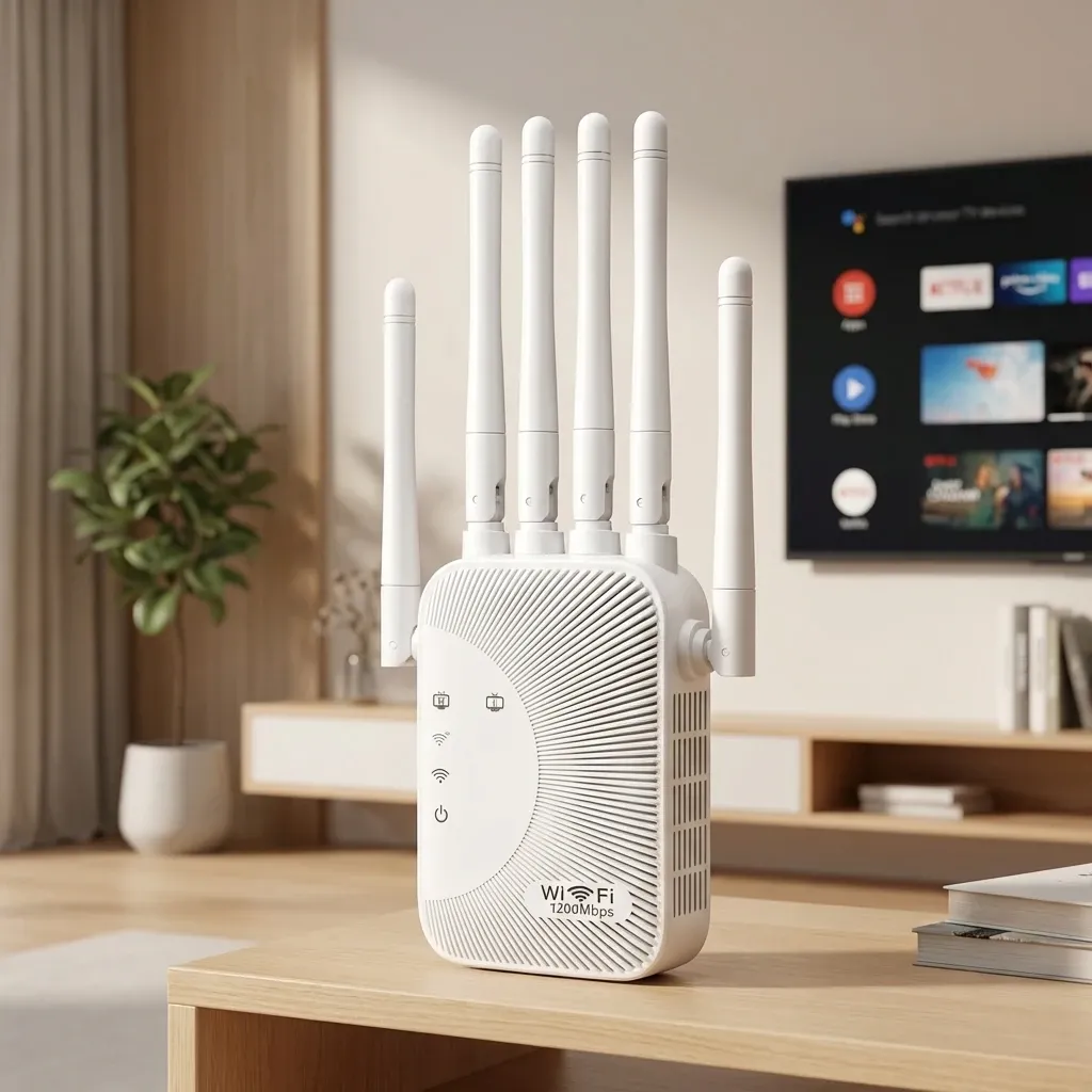AC1200 WiFi Range Extender Booster, Dual Band 2.4G/5G Network Expander, Eliminate Dead Zones, 4x 2dBi Antennas, 2x Ethernet Ports, Repeater/AP Mode, ABS Material, EU/US Plug thumbnail 2