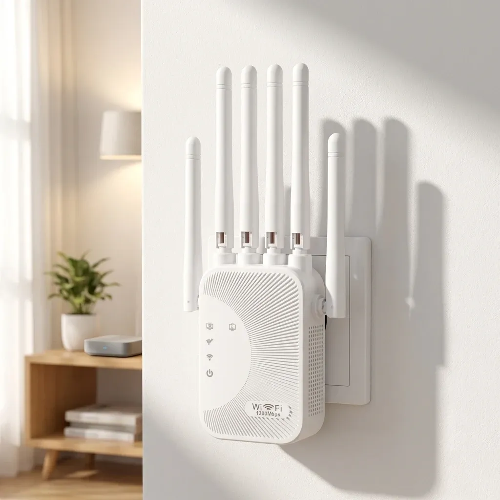 AC1200 WiFi Range Extender Booster, Dual Band 2.4G/5G Network Expander, Eliminate Dead Zones, 4x 2dBi Antennas, 2x Ethernet Ports, Repeater/AP Mode, ABS Material, EU/US Plug thumbnail 3