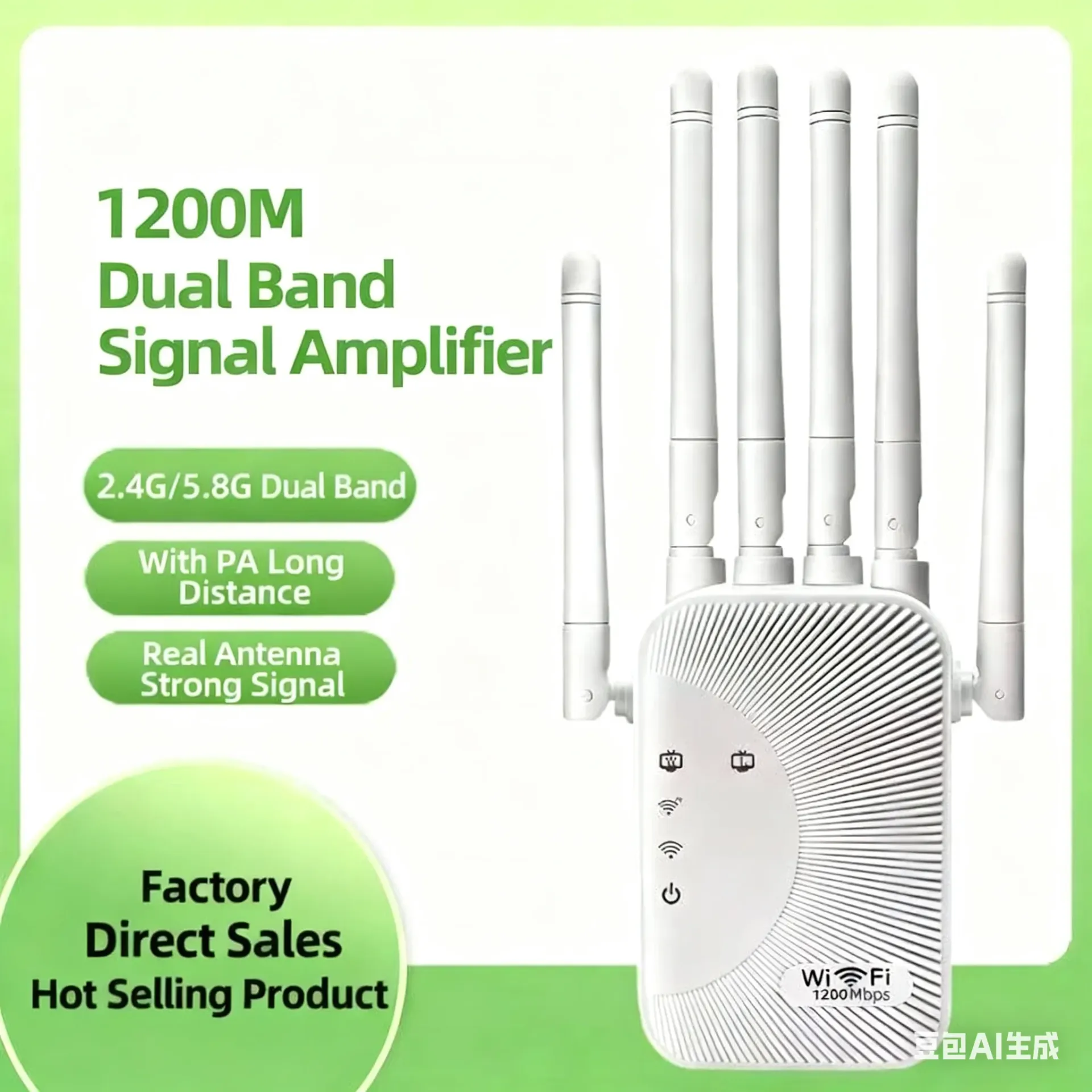 AC1200 WiFi Range Extender Booster, Dual Band 2.4G/5G Network Expander, Eliminate Dead Zones, 4x 2dBi Antennas, 2x Ethernet Ports, Repeater/AP Mode, ABS Material, EU/US Plug