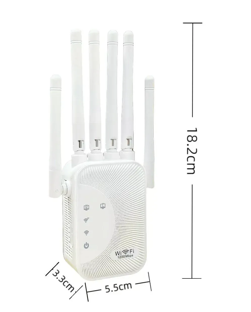 AC1200 WiFi Range Extender Booster, Dual Band 2.4G/5G Network Expander, Eliminate Dead Zones, 4x 2dBi Antennas, 2x Ethernet Ports, Repeater/AP Mode, ABS Material, EU/US Plug showcase 5