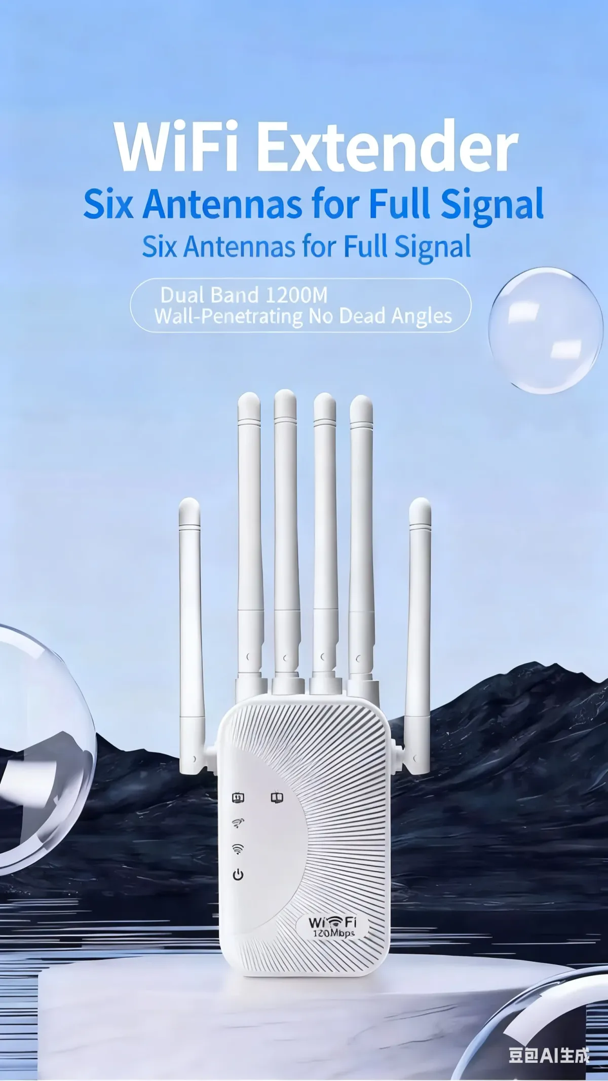 AC1200 WiFi Range Extender Booster, Dual Band 2.4G/5G Network Expander, Eliminate Dead Zones, 4x 2dBi Antennas, 2x Ethernet Ports, Repeater/AP Mode, ABS Material, EU/US Plug showcase 2