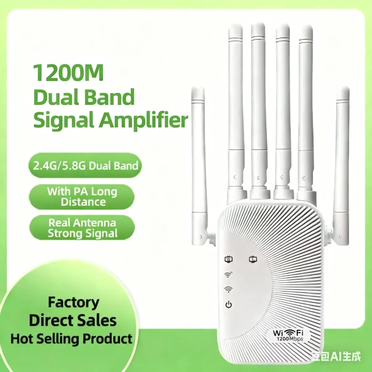 AC1200 WiFi Range Extender Booster, Dual Band 2.4G/5G Network Expander, Eliminate Dead Zones, 4x 2dBi Antennas, 2x Ethernet Ports, Repeater/AP Mode, ABS Material, EU/US Plug showcase 1