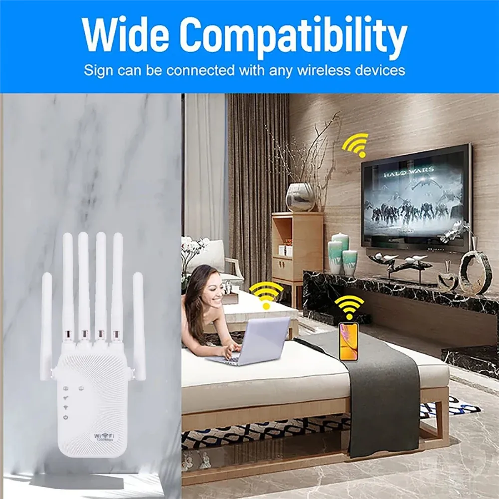 AC1200M Dual Band WiFi Repeater Extender 1200Mbps 2.4G/5GHz Signal Booster with 4 High Gain Antennas, Eliminate Dead Zones for Home & Office showcase 5