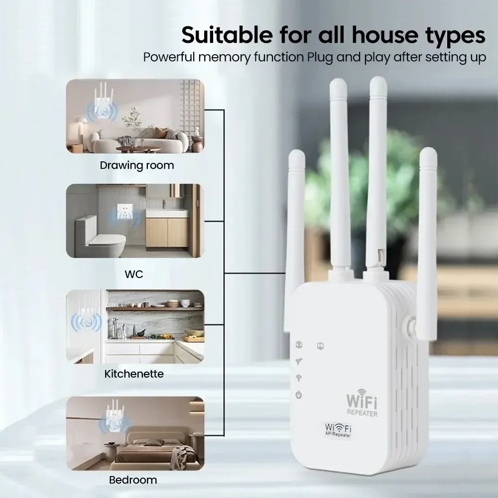 WALRAM 300Mbps WiFi Repeater Extender Booster - Long Range 2.4G Signal Router with 4 Antennas for Enhanced Wireless Coverage, Easy Setup thumbnail 3