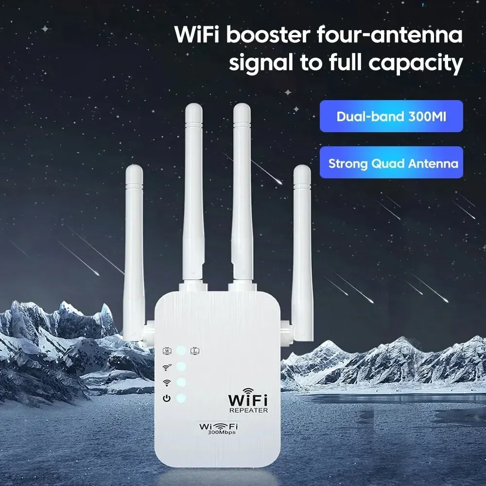 WALRAM 300Mbps WiFi Repeater Extender Booster - Long Range 2.4G Signal Router with 4 Antennas for Enhanced Wireless Coverage, Easy Setup