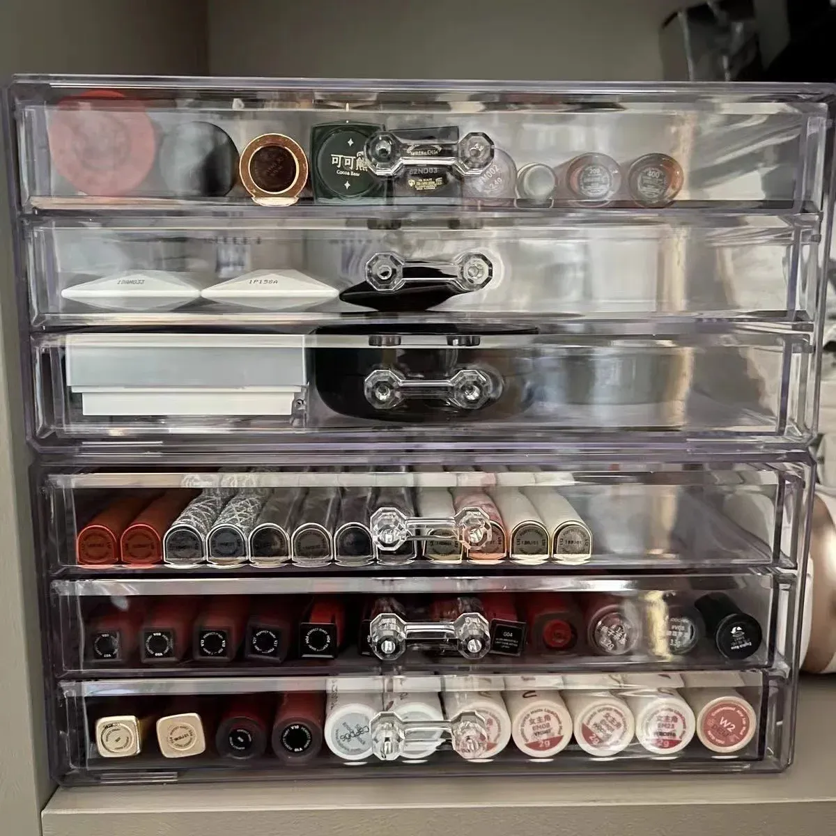 3/5 Layer Clear Acrylic Drawer Organizer for Desk, Large Transparent Desktop Storage Box with Pencil Holder, Home Office Accessories Display Caddy showcase 5