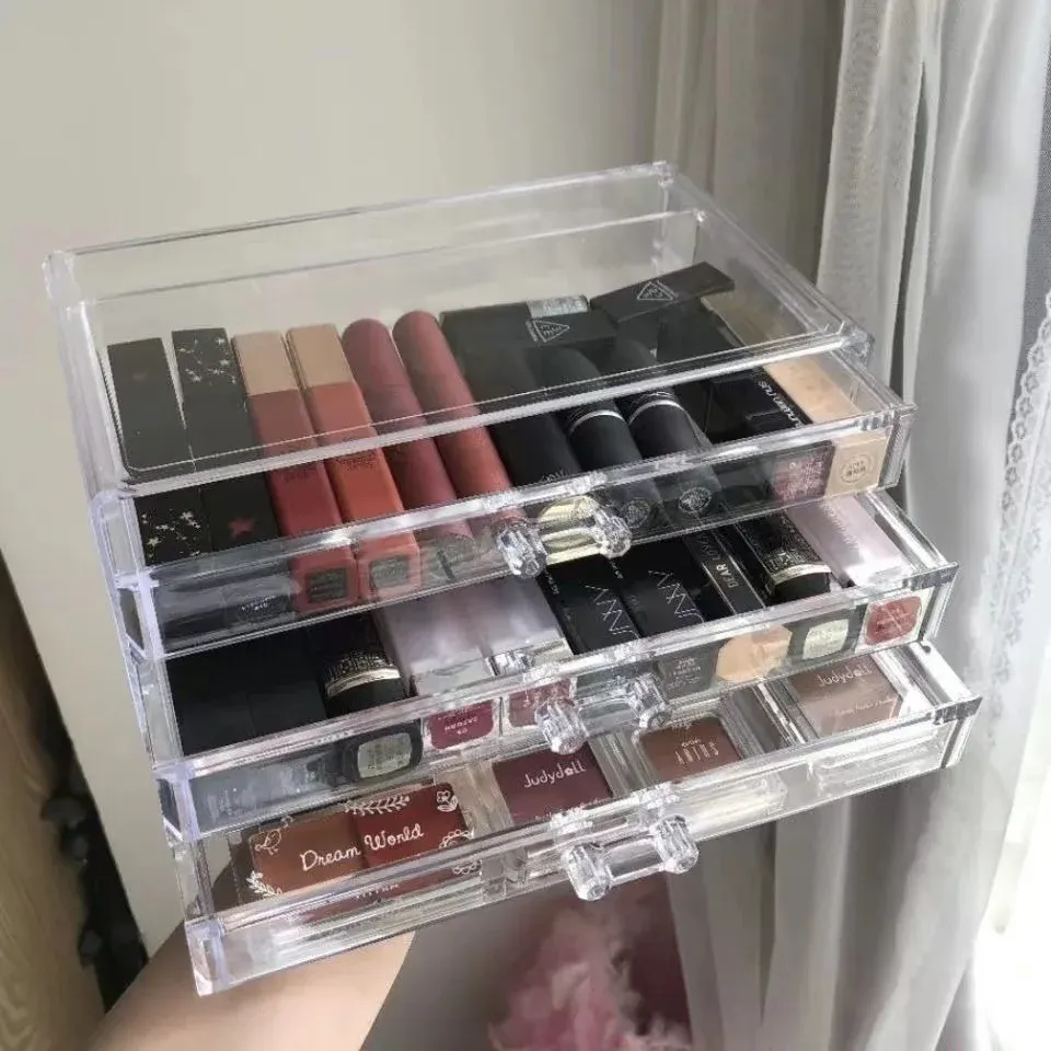 3/5 Layer Clear Acrylic Drawer Organizer for Desk, Large Transparent Desktop Storage Box with Pencil Holder, Home Office Accessories Display Caddy thumbnail 4