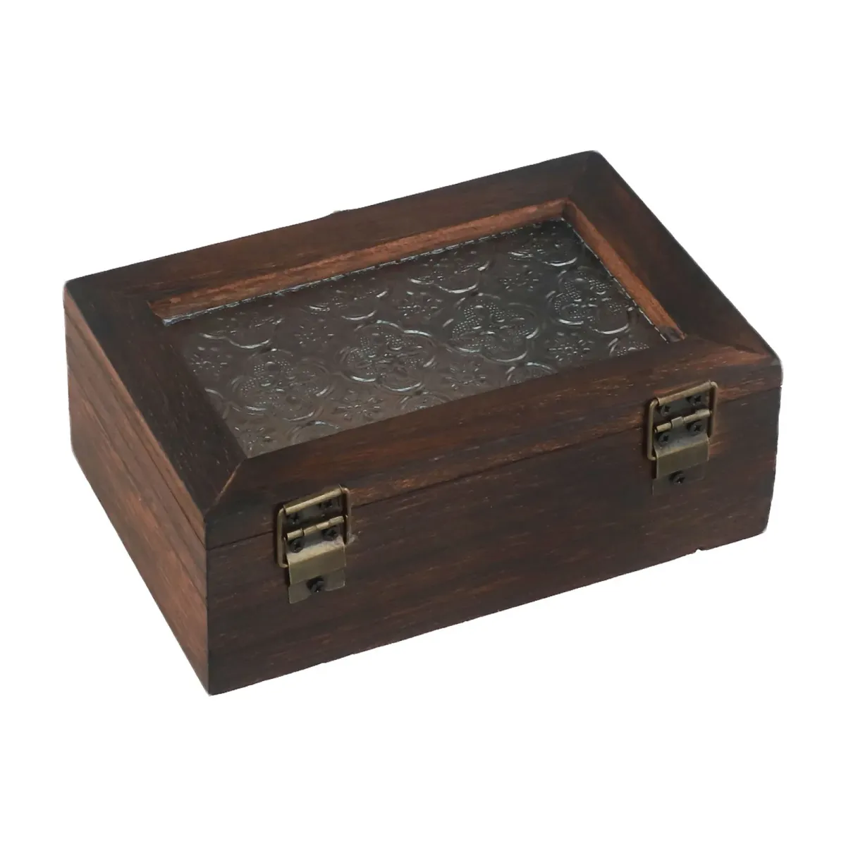 Nordic Retro Solid Wood Begonia Flower Glass Hinged Storage Box - Decorative Desktop Organizer for Jewelry, Cosmetics, Stationery showcase 5